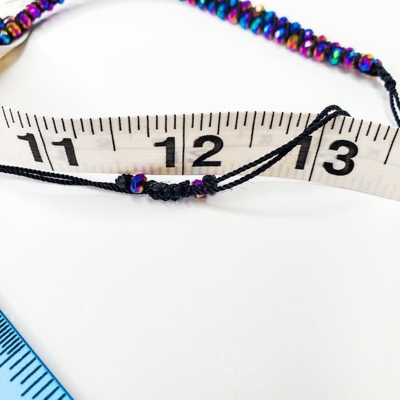 Rainbow Metallic Iridescent Oil Slick Facet Rondelle Adjustable Bracelet Anklet - Picture 6 of 11